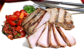 grilled mustard pork chops with two tomato salsa Recipe