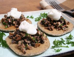 buckwheat blinis with mushroom topping Recipe