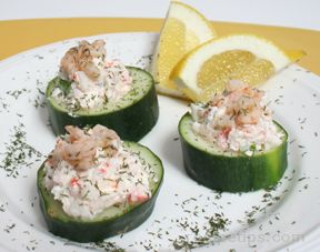 Mini Cucumber Bowls with Crab Filling