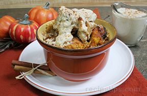 Pumpkin Bread Pudding with Cinnamon Sauce