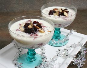 White Chocolate Rice Pudding with Dried Cranberry Sauce