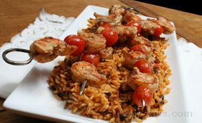 Creole Shrimp Kebabs with Tomato Rice