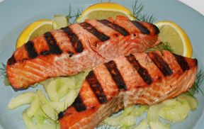 grilled salmon on sauteed cucumbers Recipe