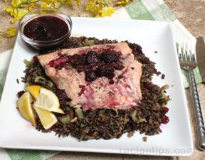 Grilled Salmon with Wild Rice and Blackberry Sauce