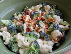 Broccoli Cauliflower and Bacon Salad