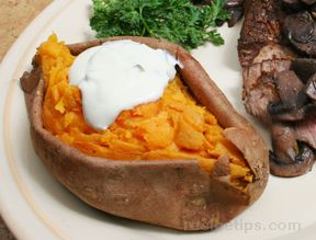 Baked Sweet Potatoes with Honey Jalapeno Sour Cream