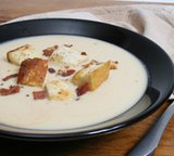 Creamy Potato Soup with Bacon Croutons